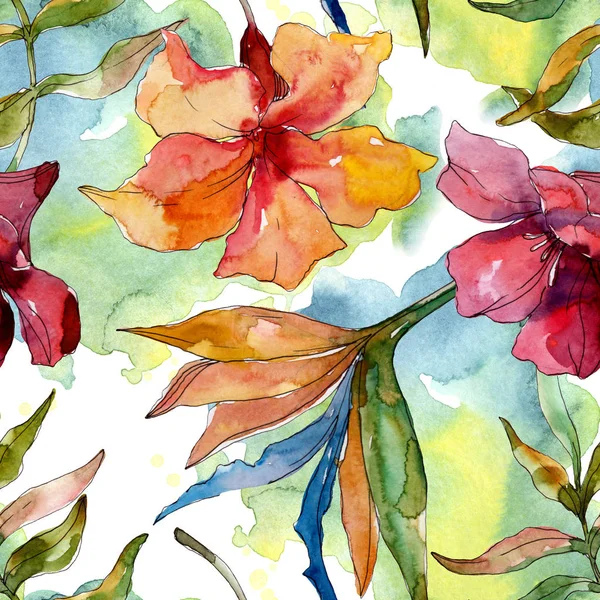 Exotic tropical hawaiian summer. Watercolor background illustration set. Seamless background pattern.