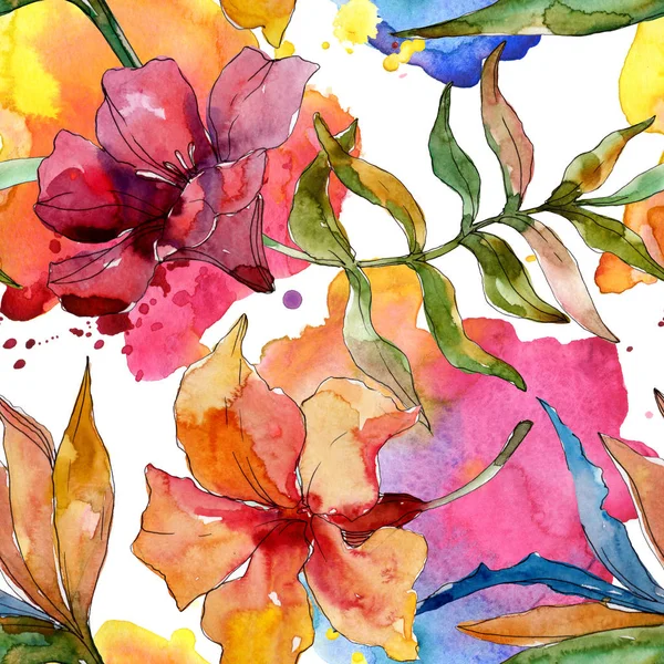 Exotic tropical hawaiian summer. Watercolor background illustration set. Seamless background pattern.