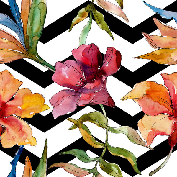 Exotic tropical hawaiian summer. Watercolor background illustration set. Seamless background pattern.