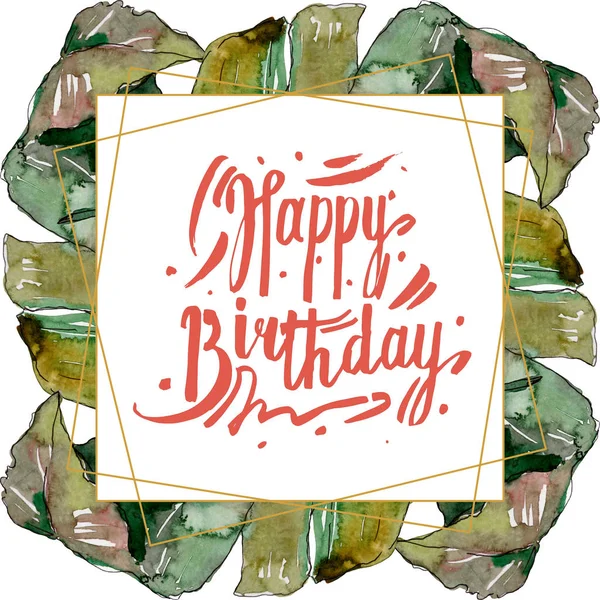 Exotic tropical hawaiian summer. Palm beach tree leaves jungle botanical. Watercolor background illustration set. Watercolour drawing fashion aquarelle isolated. Frame border ornament square.