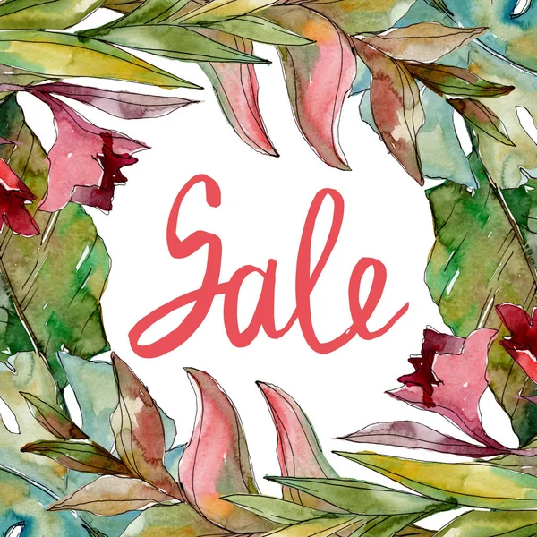 Exotic tropical hawaiian summer. Palm beach tree leaves jungle botanical. Watercolor background illustration set. Watercolour drawing fashion aquarelle isolated. Frame border ornament square.