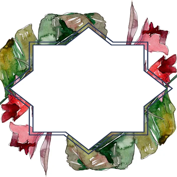 Exotic tropical hawaiian summer. Palm beach tree leaves jungle botanical. Watercolor background illustration set. Watercolour drawing fashion aquarelle isolated. Frame border ornament square.