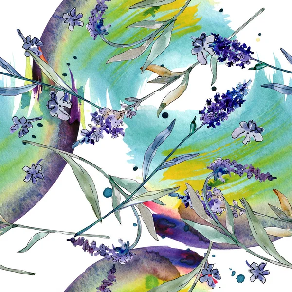 Lavender floral botanical flowers. Watercolor background illustration set. Seamless background pattern.