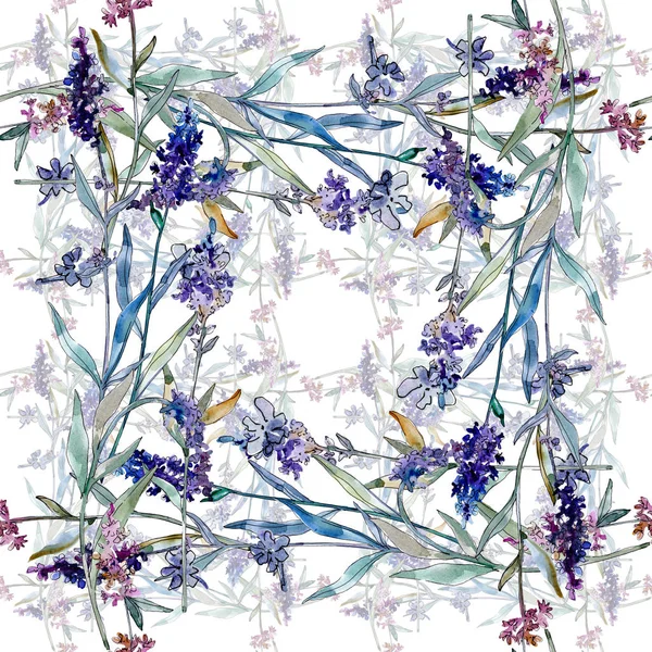 Lavendel blühende botanische Blumen. Aquarell Hintergrundillustration Set. nahtloses Hintergrundmuster. — Stockfoto