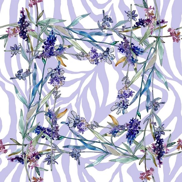 Lavendel blühende botanische Blumen. Aquarell Hintergrundillustration Set. nahtloses Hintergrundmuster. — Stockfoto