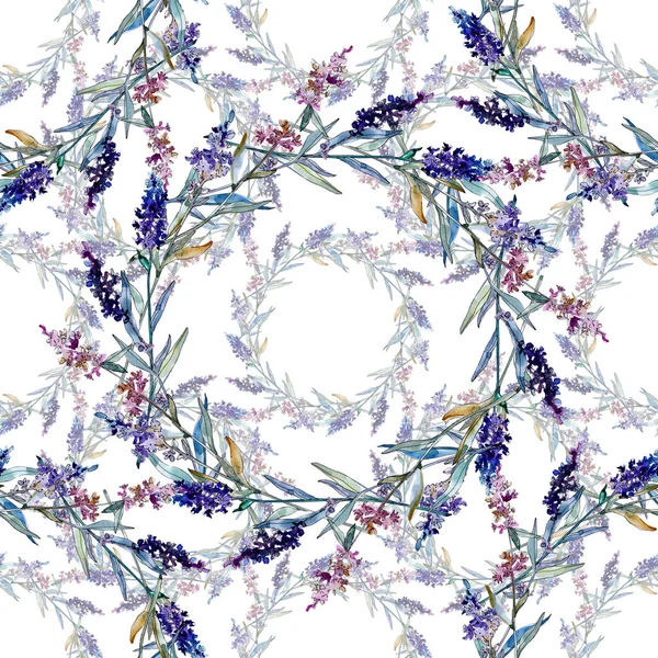 Lavender floral botanical flowers. Watercolor background illustration set. Seamless background pattern.