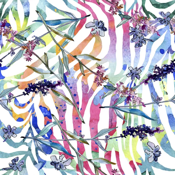 Lavanda flores botánicas florales. Conjunto de ilustración de fondo acuarela. Patrón de fondo sin costuras . — Foto de Stock