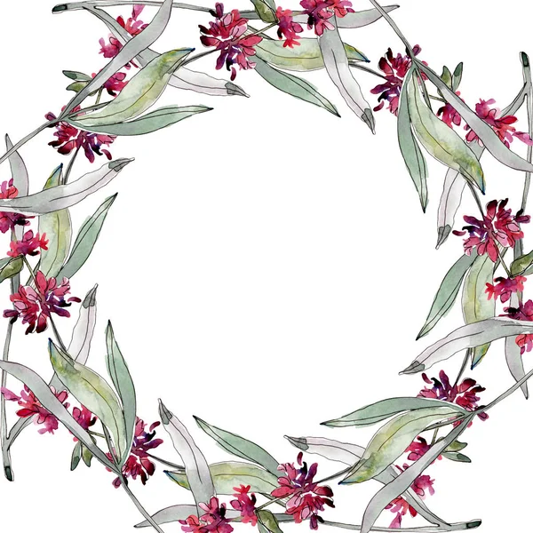 Fiori botanici floreali di lavanda. Acquerello sfondo illustrazione set. Quadrato ornamento bordo cornice . — Foto Stock