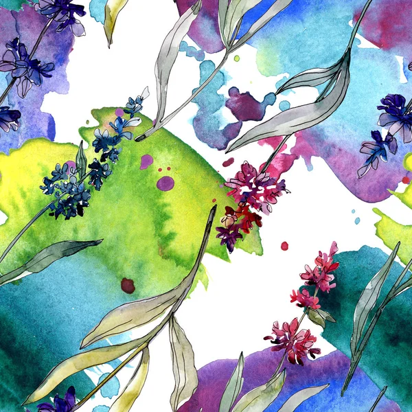 ラベンダーの花の植物の花。●水彩背景イラストセット。シームレスな背景パターン. — ストック写真
