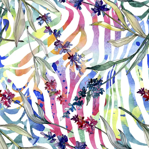 Lavanda flores botânicas florais. Conjunto de ilustração de fundo aquarela. Padrão de fundo sem costura . — Fotografia de Stock