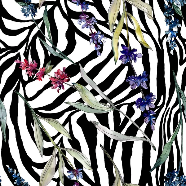 Lavender floral botanical flowers. Watercolor background illustration set. Seamless background pattern.