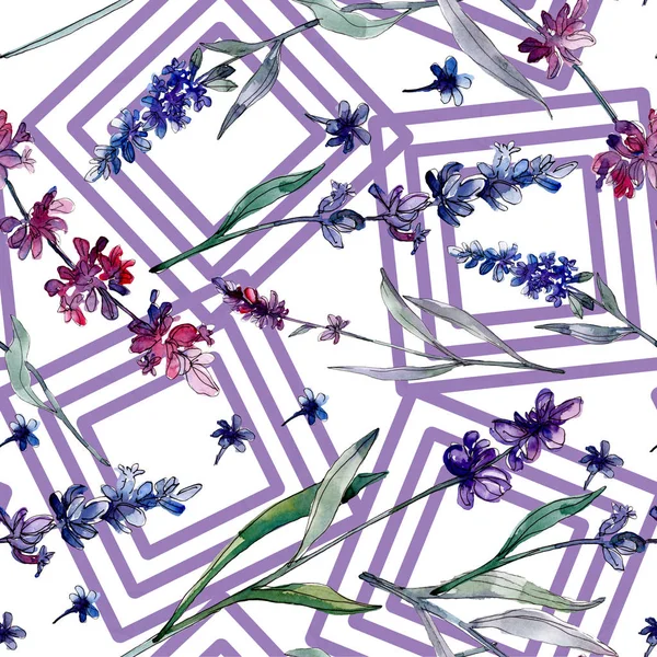 Lavender floral botanical flowers. Wild spring leaf wildflower. Watercolor illustration set. Watercolour drawing fashion aquarelle. Seamless background pattern. Fabric wallpaper print texture.