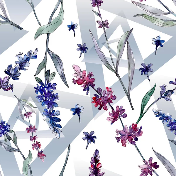 Lavender floral botanical flowers. Wild spring leaf wildflower. Watercolor illustration set. Watercolour drawing fashion aquarelle. Seamless background pattern. Fabric wallpaper print texture.