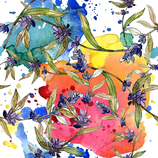 Purple lavender floral botanical flowers. Wild spring leaf wildflower. Watercolor illustration set. Watercolour drawing fashion aquarelle. Seamless background pattern. Fabric wallpaper print texture.