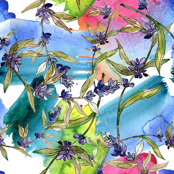 Purple lavender floral botanical flowers. Wild spring leaf wildflower. Watercolor illustration set. Watercolour drawing fashion aquarelle. Seamless background pattern. Fabric wallpaper print texture.