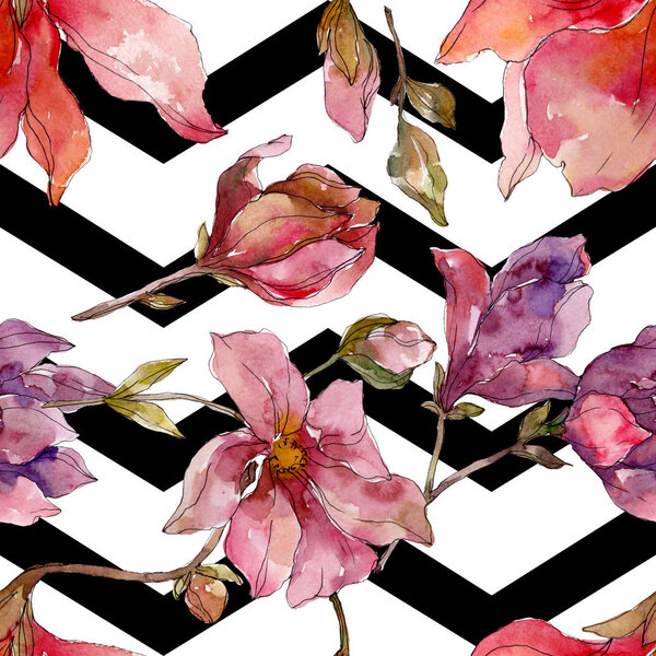 Camelia floral botanical flowers. Watercolor background illustration set. Seamless background pattern.