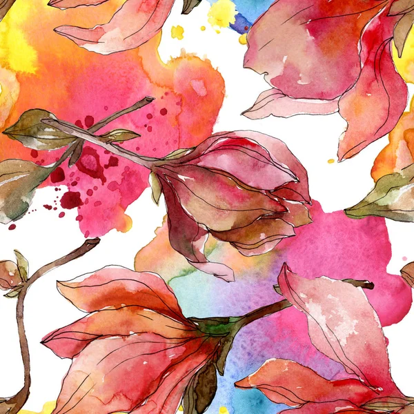Camelia blommiga botaniska blommor. Akvarell bakgrund illustration uppsättning. Sömlöst bakgrundsmönster. — Stockfoto