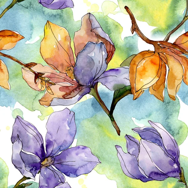 卡梅利亚花卉植物花。水彩背景插图集。无缝背景模式. — 图库照片