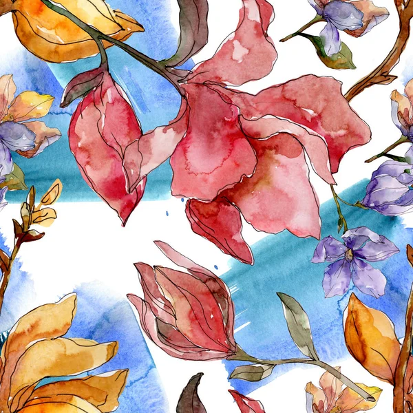 Camelia floral botanical flowers. Watercolor background illustration set. Seamless background pattern. — Stock Photo, Image