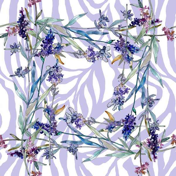Lavender floral botanical flowers. Watercolor background illustration set. Seamless background pattern. Royalty Free Stock Photos