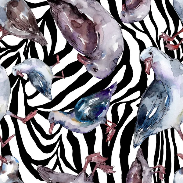 Sky bird seagull in a wildlife. Wild freedom, bird with a flying wings. Watercolor illustration set. Watercolour drawing fashion aquarelle. Seamless background pattern. Fabric wallpaper print texture. — Stock Image Sky Bird Seagull Wildlife Wild Freedom Bird Flying Wings Watercolor Stock Picture