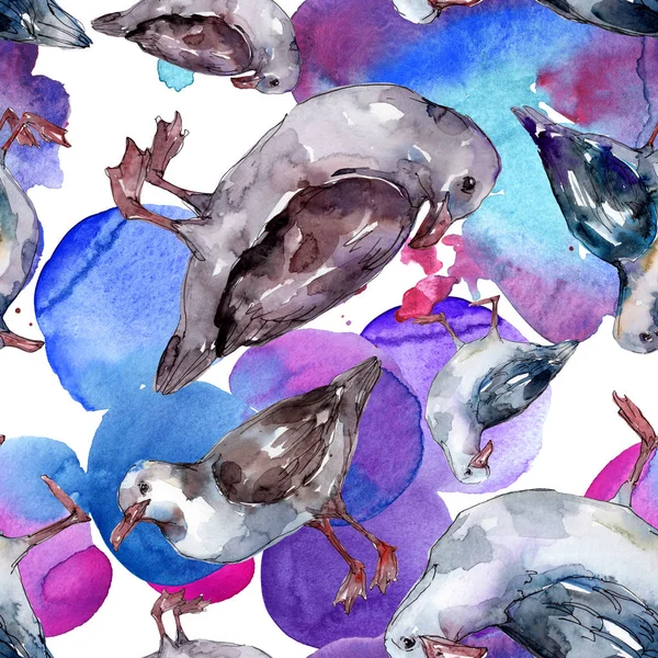 Sky bird seagull in a wildlife. Wild freedom, bird with a flying wings. Watercolor illustration set. Watercolour drawing fashion aquarelle. Seamless background pattern. Fabric wallpaper print texture. — Stock Image Sky Bird Seagull Wildlife Wild Freedom Bird Flying Wings Watercolor Stock Image