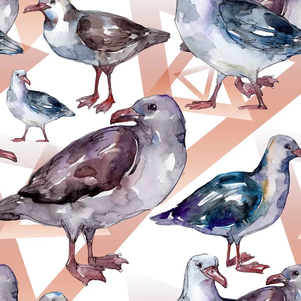 Sky bird seagull in a wildlife. Wild freedom, bird with a flying wings. Watercolor illustration set. Watercolour drawing fashion aquarelle. Seamless background pattern. Fabric wallpaper print texture. — Stock Image Sky Bird Seagull Wildlife Wild Freedom Bird Flying Wings Watercolor Royalty Free Stock Photos