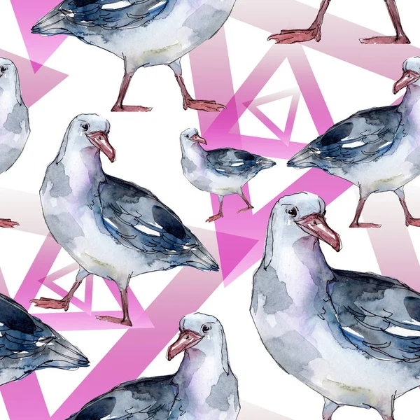 Sky bird seagull in a wildlife. Wild freedom, bird with a flying wings. Watercolor illustration set. Watercolour drawing fashion aquarelle. Seamless background pattern. Fabric wallpaper print texture. — Stock Image Sky Bird Seagull Wildlife Wild Freedom Bird Flying Wings Watercolor Stock Picture