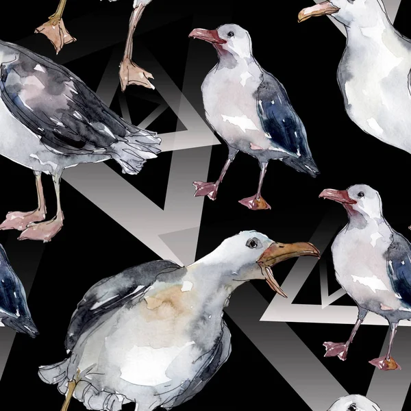 Sky bird seagull in a wildlife. Wild freedom, bird with a flying wings. Watercolor illustration set. Watercolour drawing fashion aquarelle. Seamless background pattern. Fabric wallpaper print texture. — Stock Image Sky Bird Seagull Wildlife Wild Freedom Bird Flying Wings Watercolor Stock Photo