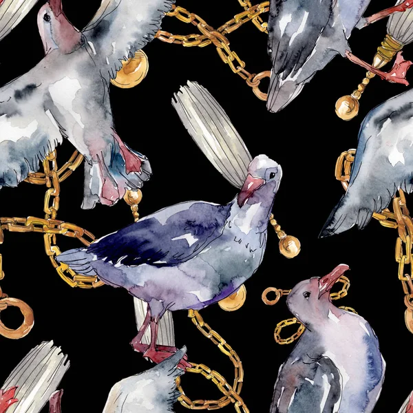 Sky bird seagull in a wildlife. Wild freedom, bird with a flying wings. Watercolor illustration set. Watercolour drawing fashion aquarelle. Seamless background pattern. Fabric wallpaper print texture. — Stock Image Sky Bird Seagull Wildlife Wild Freedom Bird Flying Wings Watercolor Royalty Free Stock Photos