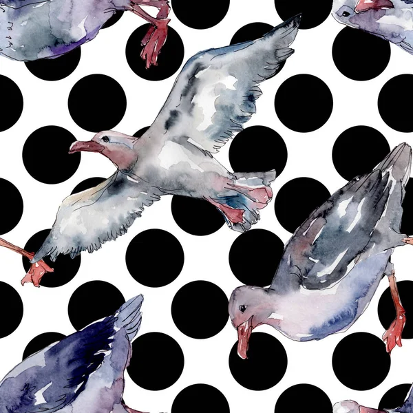 Sky bird seagull in a wildlife. Wild freedom, bird with a flying wings. Watercolor illustration set. Watercolour drawing fashion aquarelle. Seamless background pattern. Fabric wallpaper print texture. — Stock Image Sky Bird Seagull Wildlife Wild Freedom Bird Flying Wings Watercolor Stock Picture