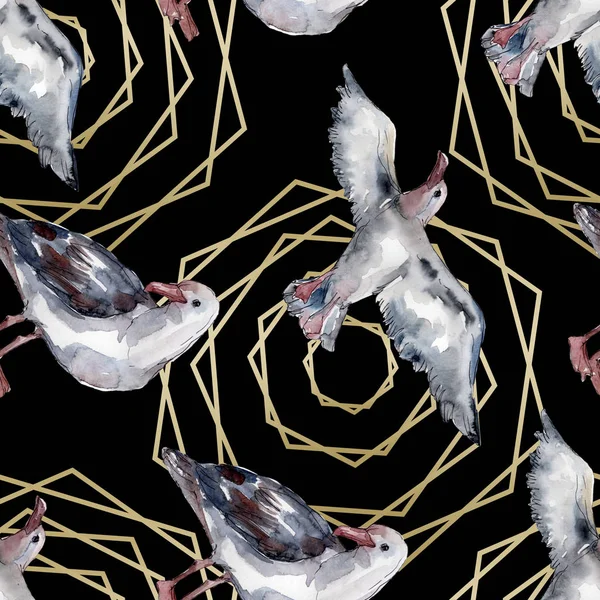Sky bird seagull in a wildlife. Wild freedom, bird with a flying wings. Watercolor illustration set. Watercolour drawing fashion aquarelle. Seamless background pattern. Fabric wallpaper print texture. — Stock Image Sky Bird Seagull Wildlife Wild Freedom Bird Flying Wings Watercolor Stock Photo