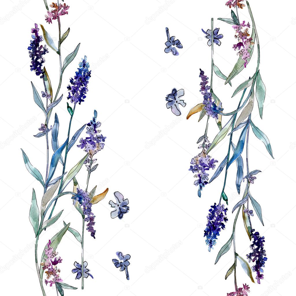 Lavender floral botanical flowers. Watercolor background illustration set. Seamless background pattern.