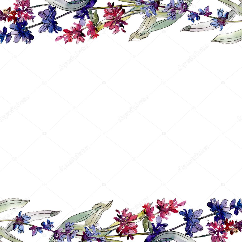 Lavender floral botanical flowers. Watercolor background illustration set. Frame border ornament square.