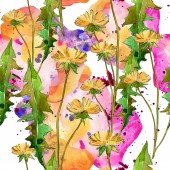 Wildflowers virágos botanikai virágok. Vad tavaszi levél vadvirág. Akvarell illusztráció meg. Akvarell rajz divat Aquarelle. Folytonos háttérmintázat. Szövet tapéta nyomtatási textúra.