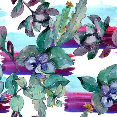 Sulu çiçek botanik çiçekleri. Yabani bahar yaprağı kır çiçeği. Suluboya illüstrasyon seti. Suluboya çizim moda aquarelle. Kusursuz arka plan deseni. Kumaş duvar kağıdı baskı doku.