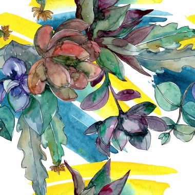 Sulu çiçek botanik çiçekleri. Yabani bahar yaprağı kır çiçeği. Suluboya illüstrasyon seti. Suluboya çizim moda aquarelle. Kusursuz arka plan deseni. Kumaş duvar kağıdı baskı doku.