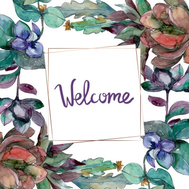 Sulu çiçek botanik çiçekleri. Yabani bahar yaprağı kır çiçeği izole. Suluboya arka plan illüstrasyon seti. Suluboya çizim moda aquarelle izole. Çerçeve kenarlık süs karesi.