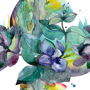 Sulu çiçek botanik çiçekleri. Yabani bahar yaprağı kır çiçeği. Suluboya illüstrasyon seti. Suluboya çizim moda aquarelle. Kusursuz arka plan deseni. Kumaş duvar kağıdı baskı doku.