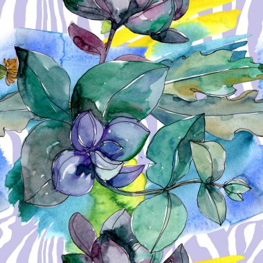 Sulu çiçek botanik çiçekleri. Yabani bahar yaprağı kır çiçeği. Suluboya illüstrasyon seti. Suluboya çizim moda aquarelle. Kusursuz arka plan deseni. Kumaş duvar kağıdı baskı doku.