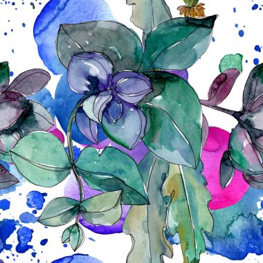 Sulu çiçek botanik çiçekleri. Yabani bahar yaprağı kır çiçeği. Suluboya illüstrasyon seti. Suluboya çizim moda aquarelle. Kusursuz arka plan deseni. Kumaş duvar kağıdı baskı doku.