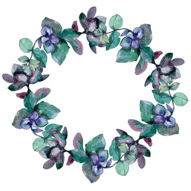 Sulu çiçek botanik çiçekleri. Yabani bahar yaprağı kır çiçeği izole. Suluboya arka plan illüstrasyon seti. Suluboya çizim moda aquarelle izole. Çerçeve kenarlık süs karesi.