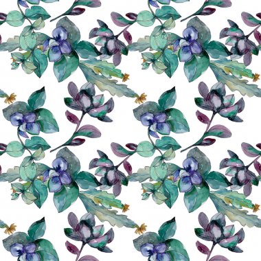 Sulu çiçek botanik çiçekleri. Yabani bahar yaprağı kır çiçeği. Suluboya illüstrasyon seti. Suluboya çizim moda aquarelle. Kusursuz arka plan deseni. Kumaş duvar kağıdı baskı doku.