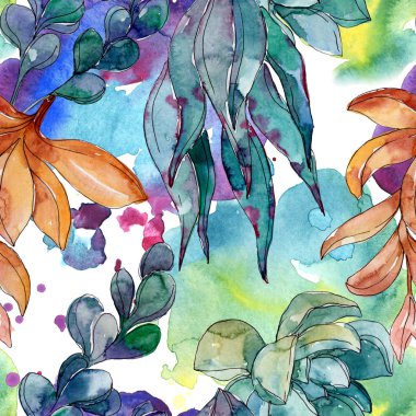 Sulu çiçek botanik çiçekleri. Yabani bahar yaprağı kır çiçeği. Suluboya illüstrasyon seti. Suluboya çizim moda aquarelle. Kusursuz arka plan deseni. Kumaş duvar kağıdı baskı doku.