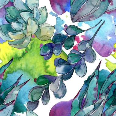 Sulu çiçek botanik çiçekleri. Yabani bahar yaprağı kır çiçeği. Suluboya illüstrasyon seti. Suluboya çizim moda aquarelle. Kusursuz arka plan deseni. Kumaş duvar kağıdı baskı doku.