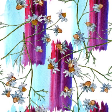 Kır çiçekleri çiçek botanik çiçekleri. Yabani bahar yaprağı kır çiçeği. Suluboya illüstrasyon seti. Suluboya çizim moda aquarelle. Kusursuz arka plan deseni. Kumaş duvar kağıdı baskı doku.