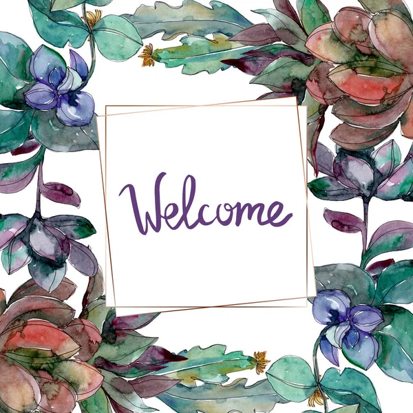 Sulu çiçek botanik çiçekleri. Yabani bahar yaprağı kır çiçeği izole. Suluboya arka plan illüstrasyon seti. Suluboya çizim moda aquarelle izole. Çerçeve kenarlık süs karesi.