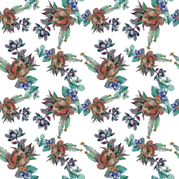 Succulents floral botanical flowers. Wild spring leaf wildflower. Watercolor illustration set. Watercolour drawing fashion aquarelle. Seamless background pattern. Fabric wallpaper print texture.