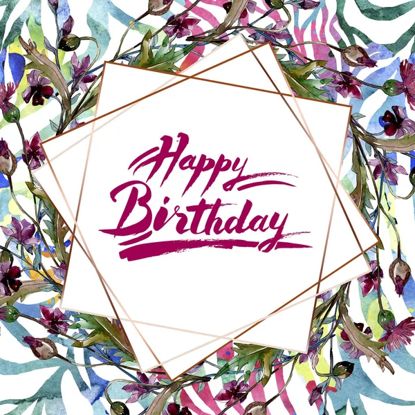 Kır çiçekleri çiçek botanik çiçekleri. Suluboya arka plan illüstrasyon seti. Çerçeve kenarlık süs karesi.