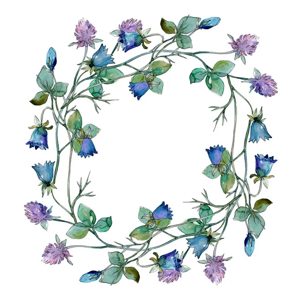 Kır çiçekleri çiçek botanik çiçekleri. Suluboya arka plan illüstrasyon seti. Çerçeve kenarlık süs karesi.